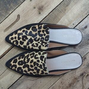 Boho Halogen Genuine Leather Leopard Printed Calf Hair Slip on Shoes